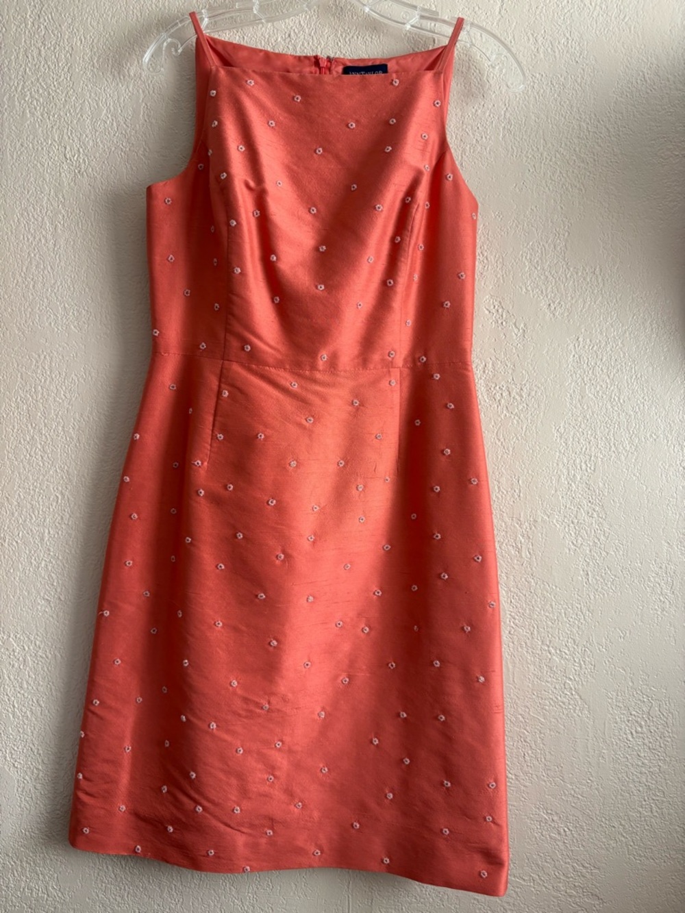 Ann Taylor Coral Sleeveless Midi Dress with White beaded flowers